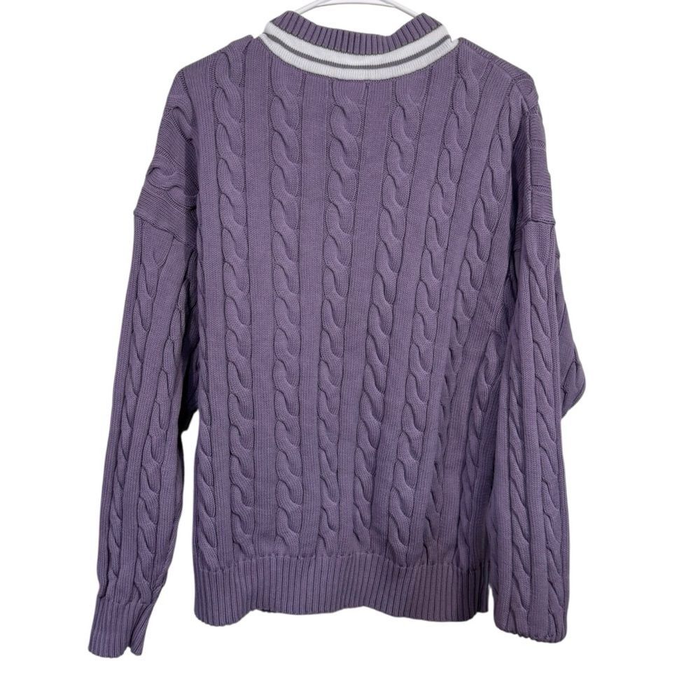 Aritzia TNA Clay Purple Cable Knit V-Neck Sweater - Picture 2 of 6